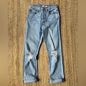 Levi's Light Blue Straight Leg Jeans with Knee Rips